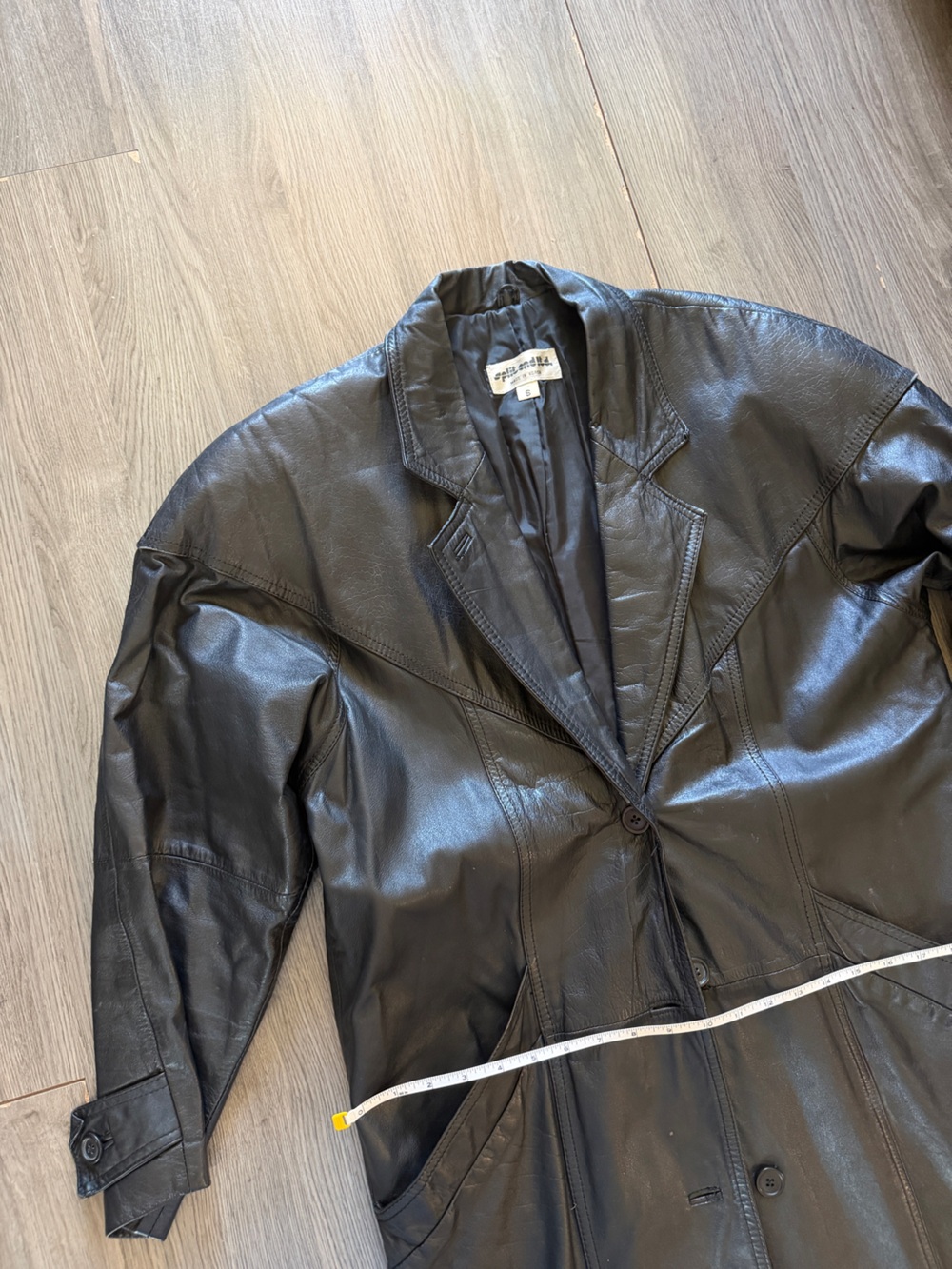 Vintage Black Leather Long Coat - Picture 5 of 13
